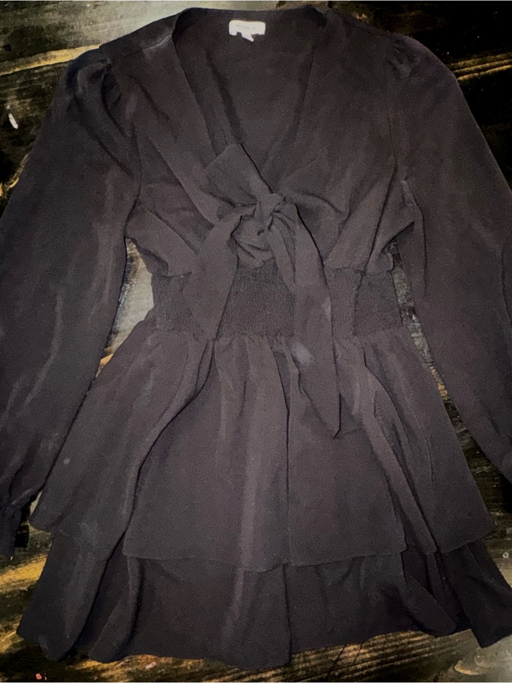 Better Be Chiffon Tie-Waist Long Sleeve Dress - Black